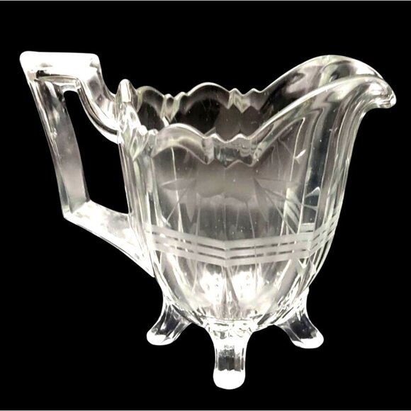 Early American Pressed Glass Floral Etched Creamer & Open Sugar Set EAPG - Picture 2 of 8